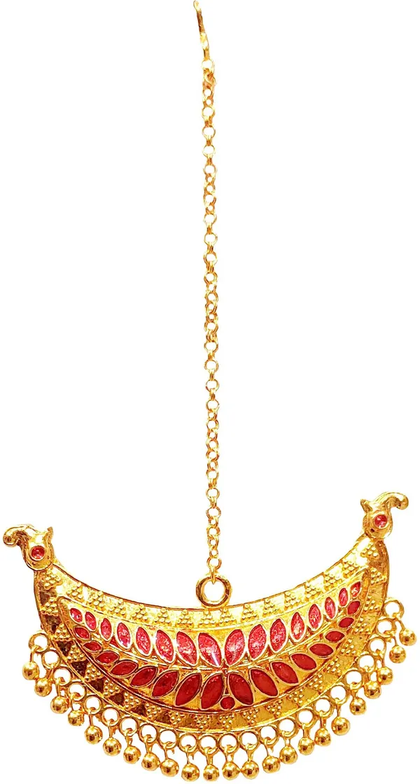 Assamese_Traditional_Copper_Gold_Plated_Red_Colour_Maang_Tikka_For_Women